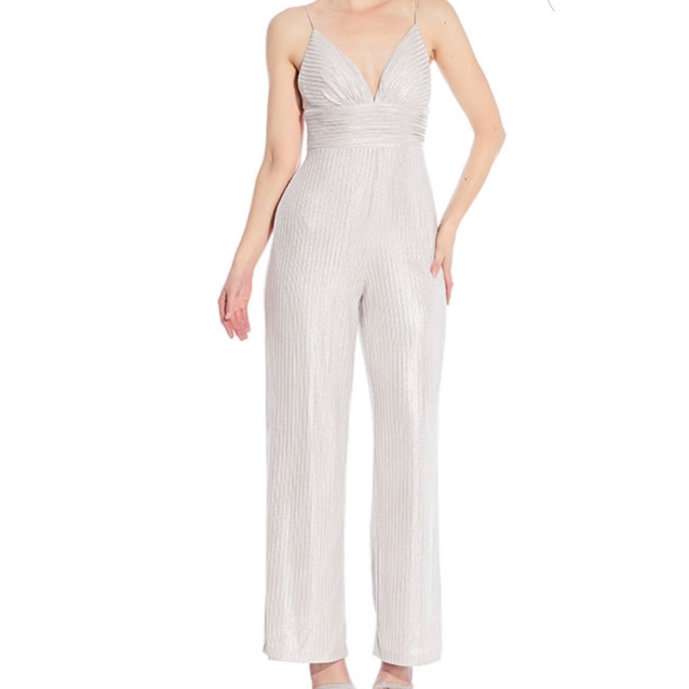 NWT Aiden Mattox Silver Foil Knit Jumpsuit
